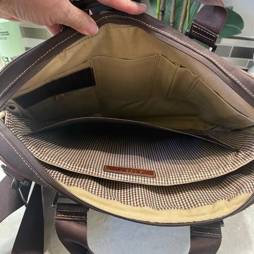 Boconi Zipster Brown weathered Leather Briefcase with Adjustable Straps